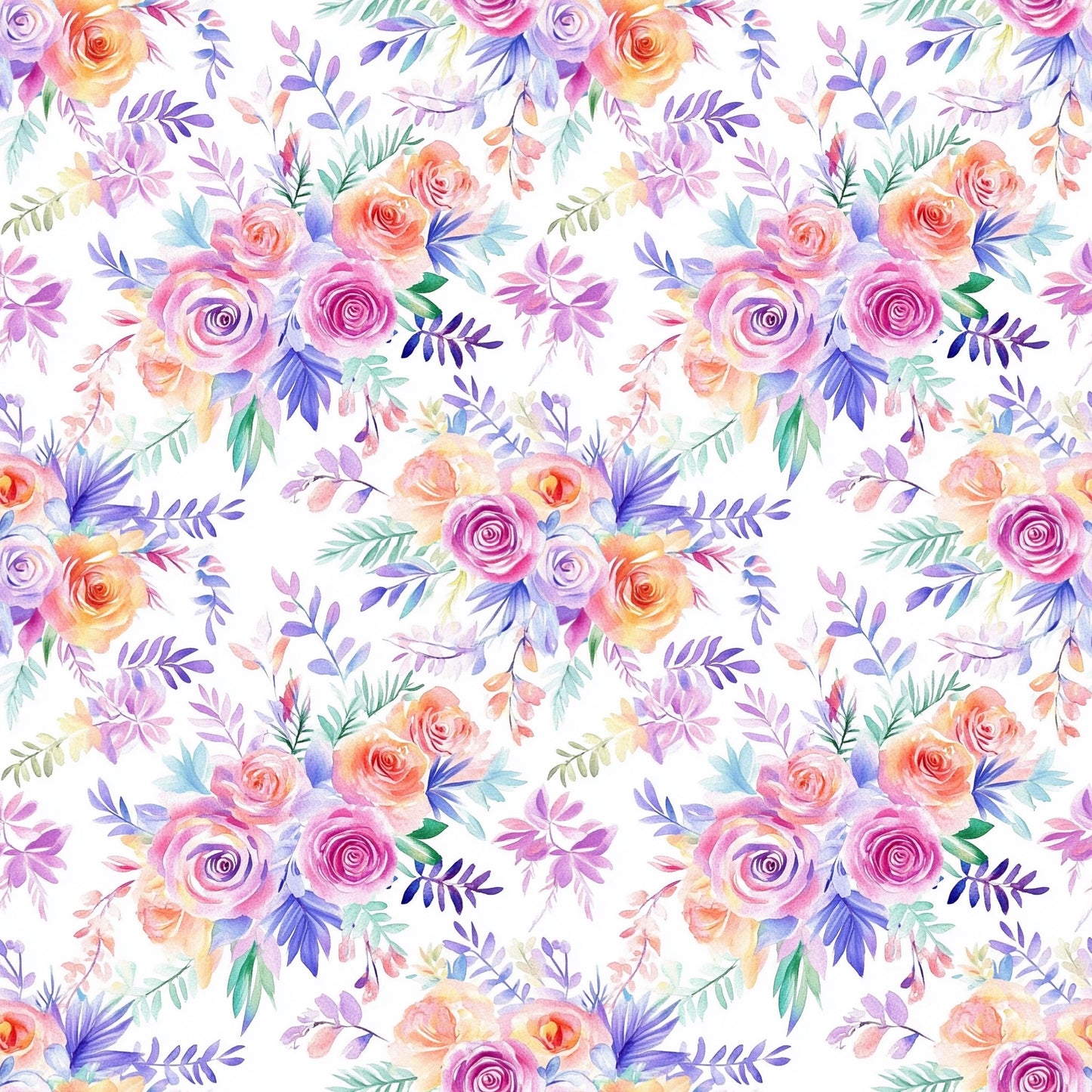 Spring Watercolour Floral Digital Seamless Pattern