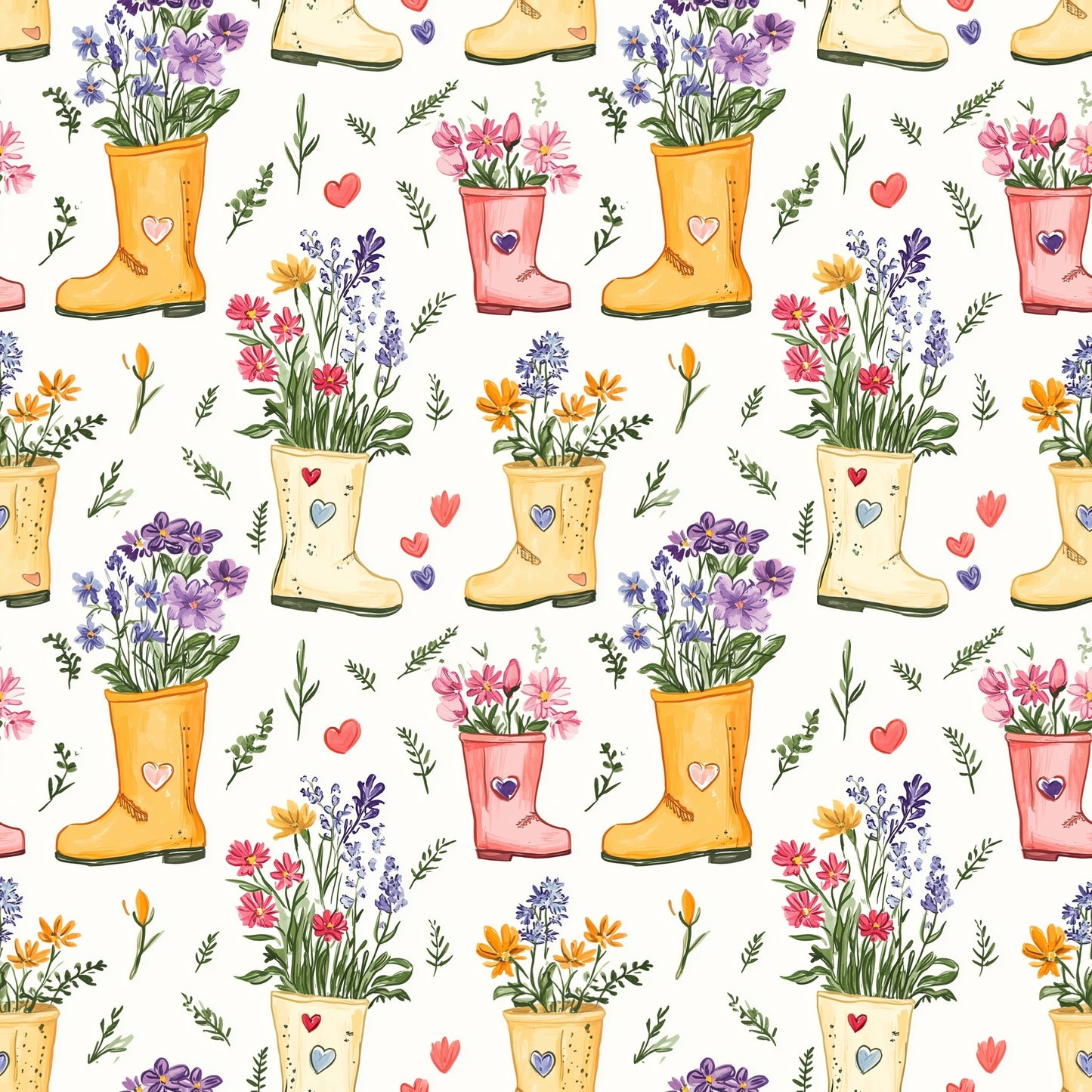 Floral Wellies Digital Seamless Pattern