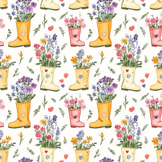 Floral Wellies Digital Seamless Pattern