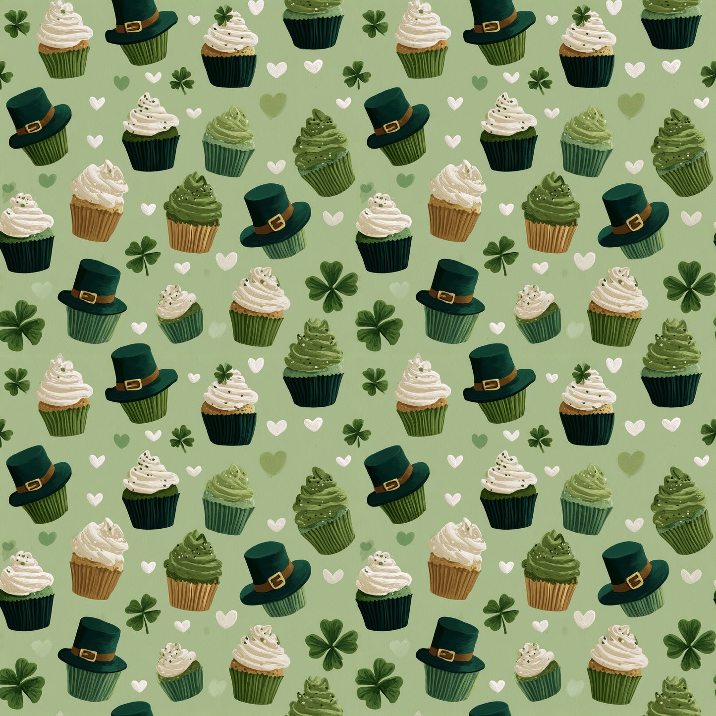 St Patrick's Day Cupcakes Digital Seamless Pattern