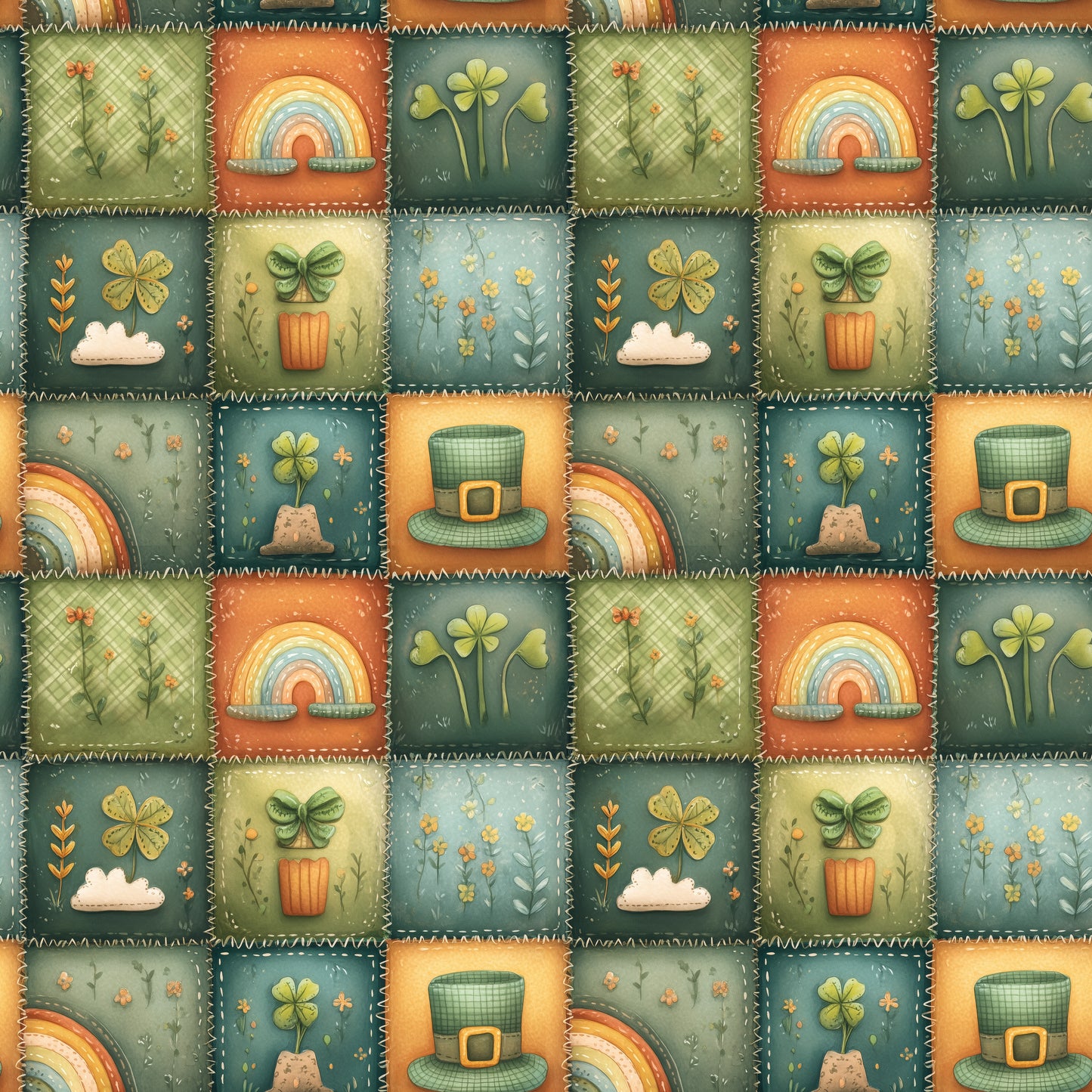 St Patrick's Day Patchwork Digital Seamless Pattern