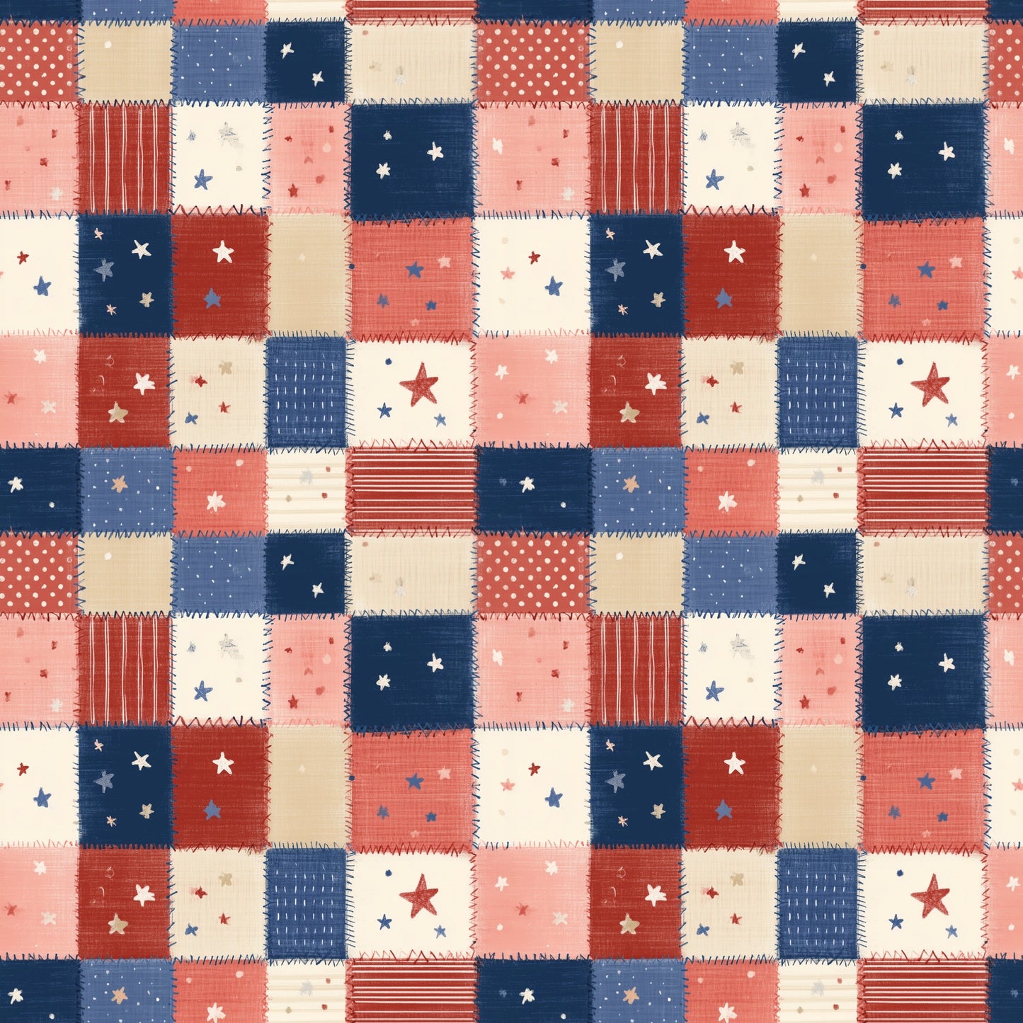 Stars & Stripes Patchwork Digital Seamless Pattern