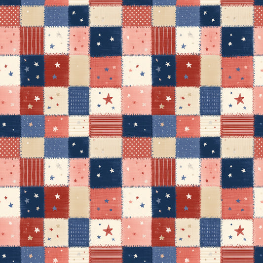 Stars & Stripes Patchwork Digital Seamless Pattern