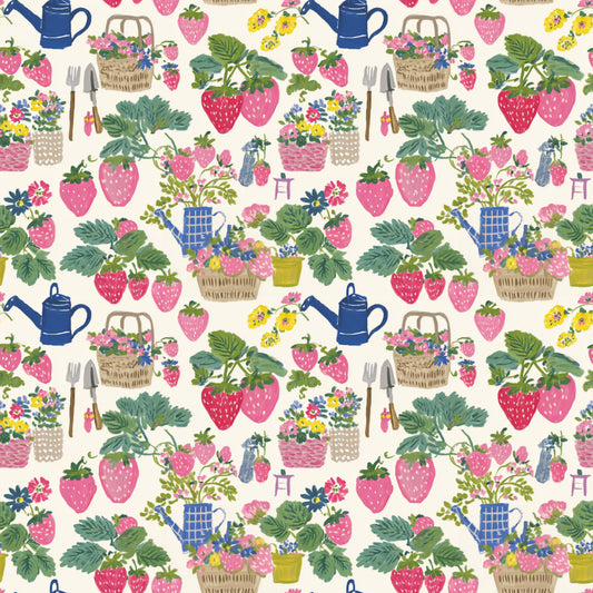 Preppy Strawberry Garden Digital Seamless Pattern
