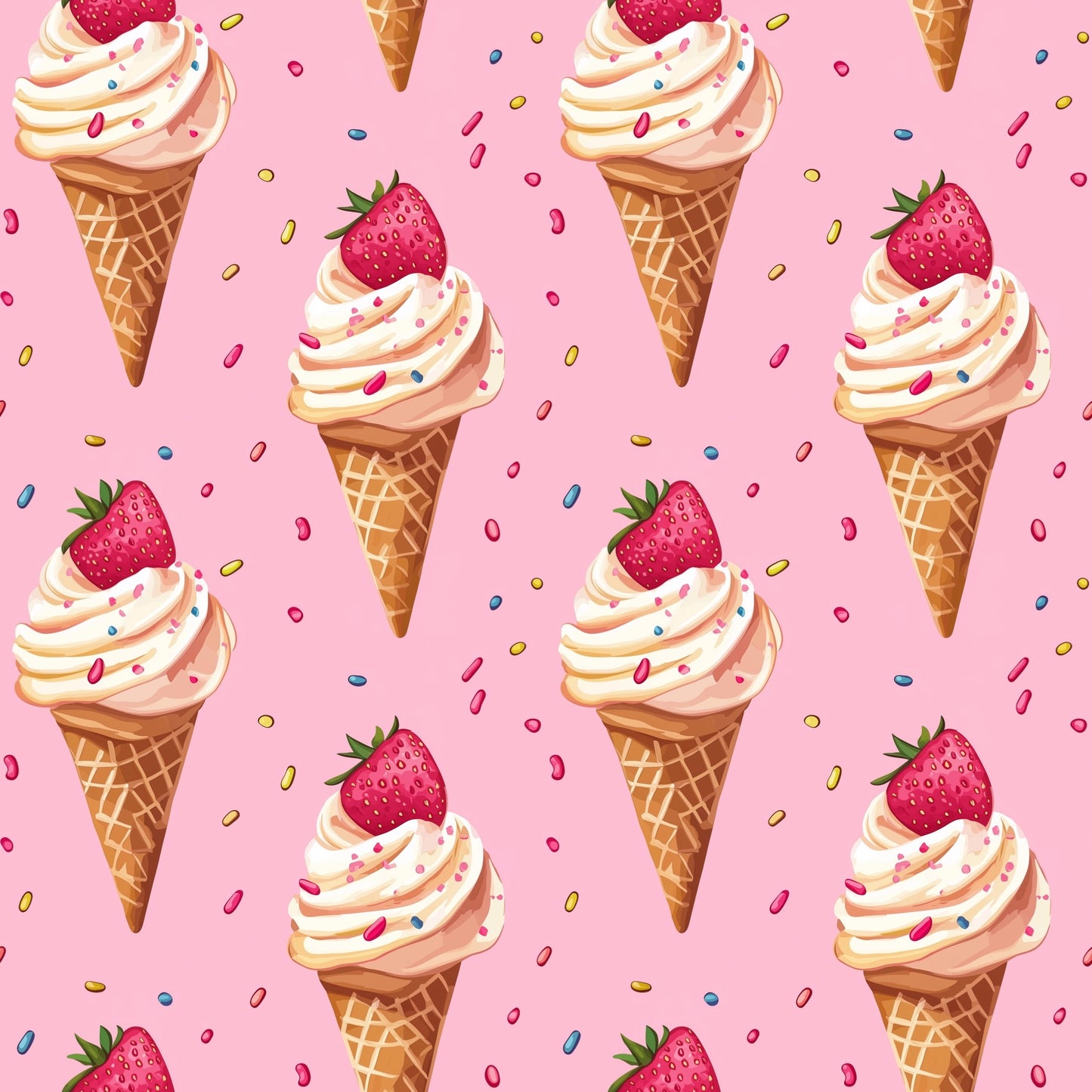 Strawberry Ice Creams Digital Seamless Pattern