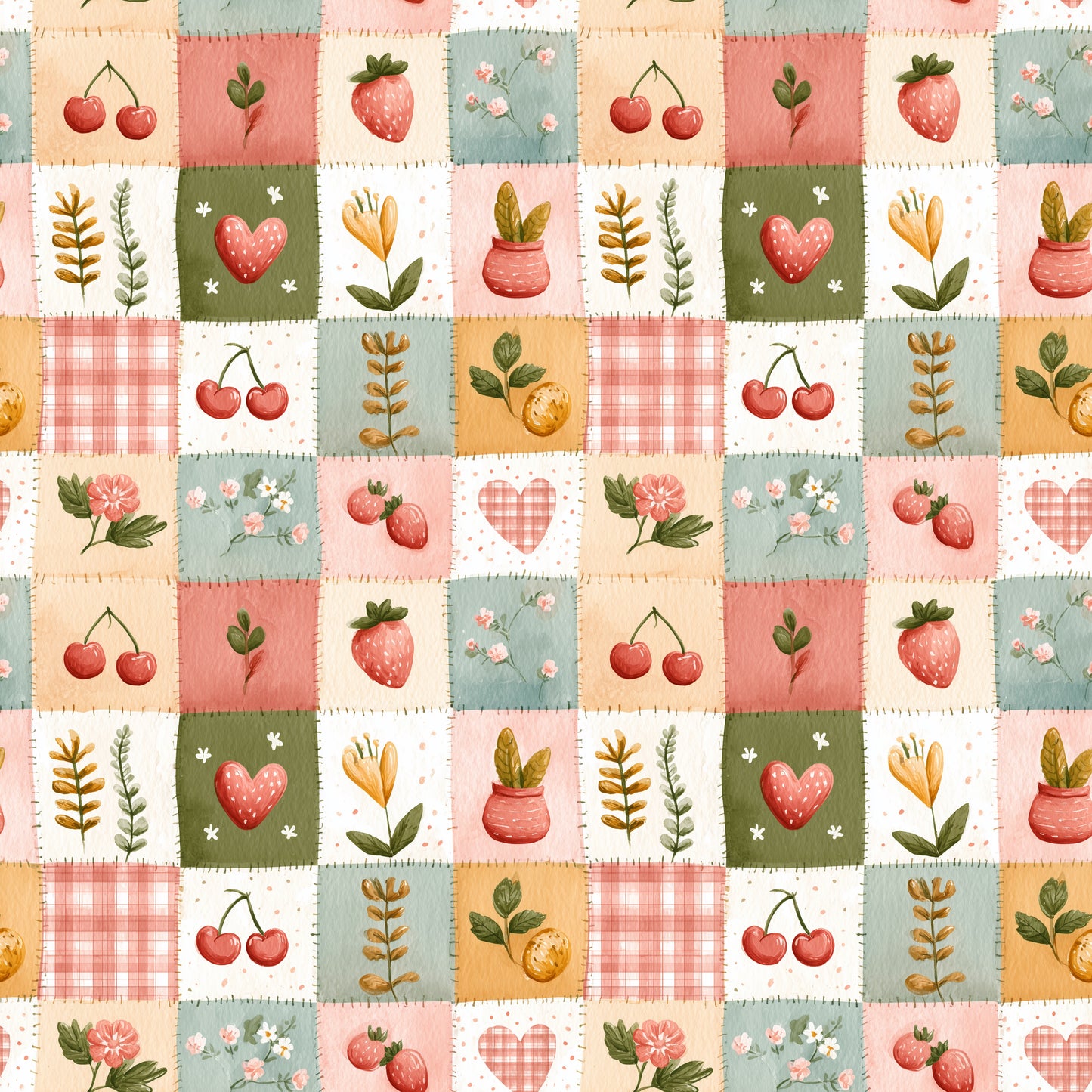 Strawberry Patches Digital Seamless Pattern