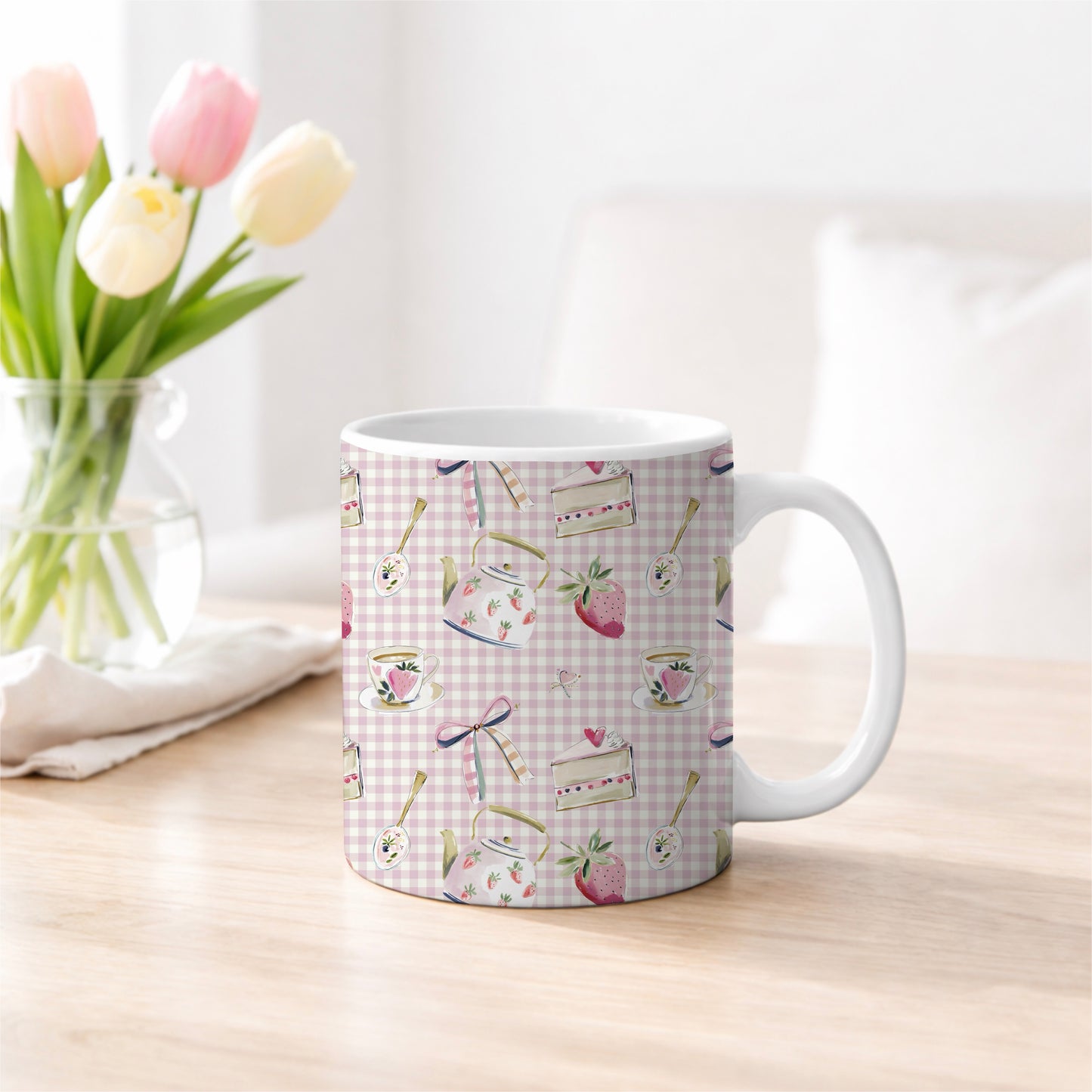 Strawberry Tea Gingham Dusky Pink