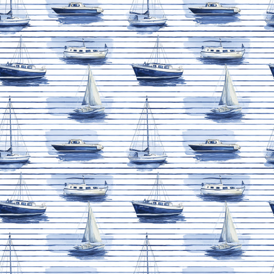 Stripy Boats Digital Seamless Pattern