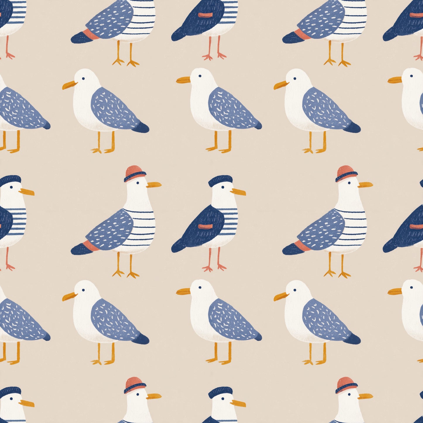 Stripy Seagulls Digital Seamless Pattern