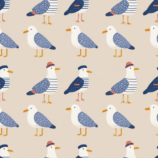 Stripy Seagulls Digital Seamless Pattern