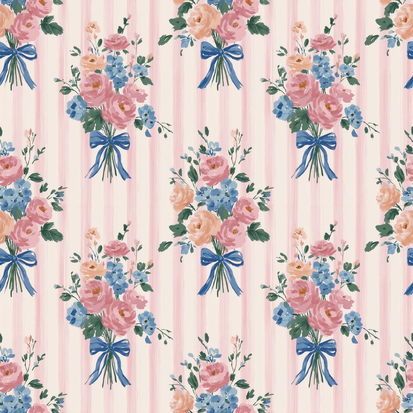 Stripy Floral Bouquets Digital Seamless Pattern