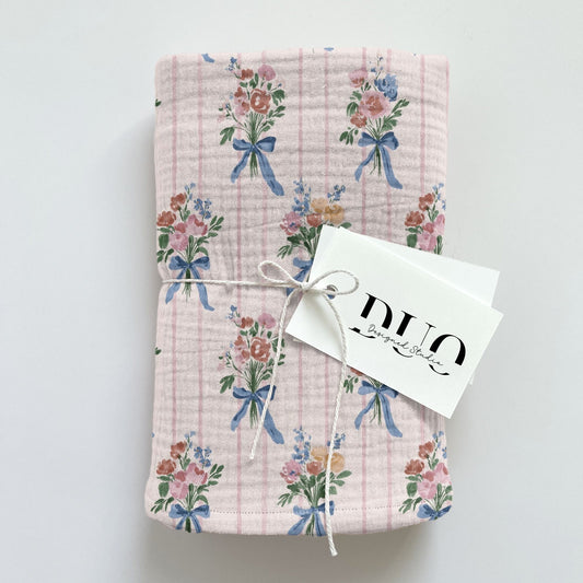 Stripy Romantic Bouquets Digital Seamless Pattern