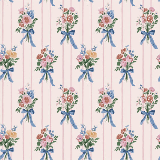 Stripy Romantic Bouquets Digital Seamless Pattern