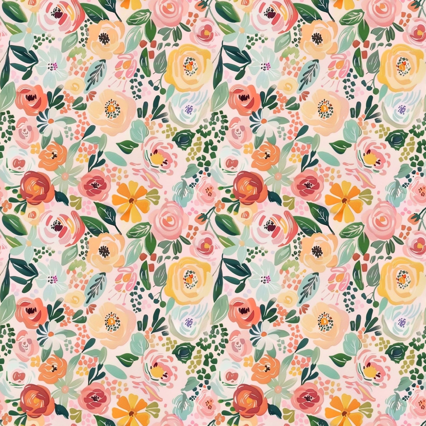 Summer Blooms Floral Digital Seamless Pattern