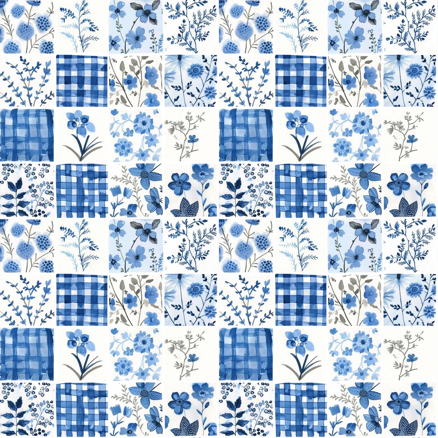 Summer Blue Patchwork Digital Seamless Pattern