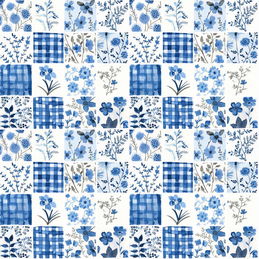 Summer Blue Patchwork Digital Seamless Pattern