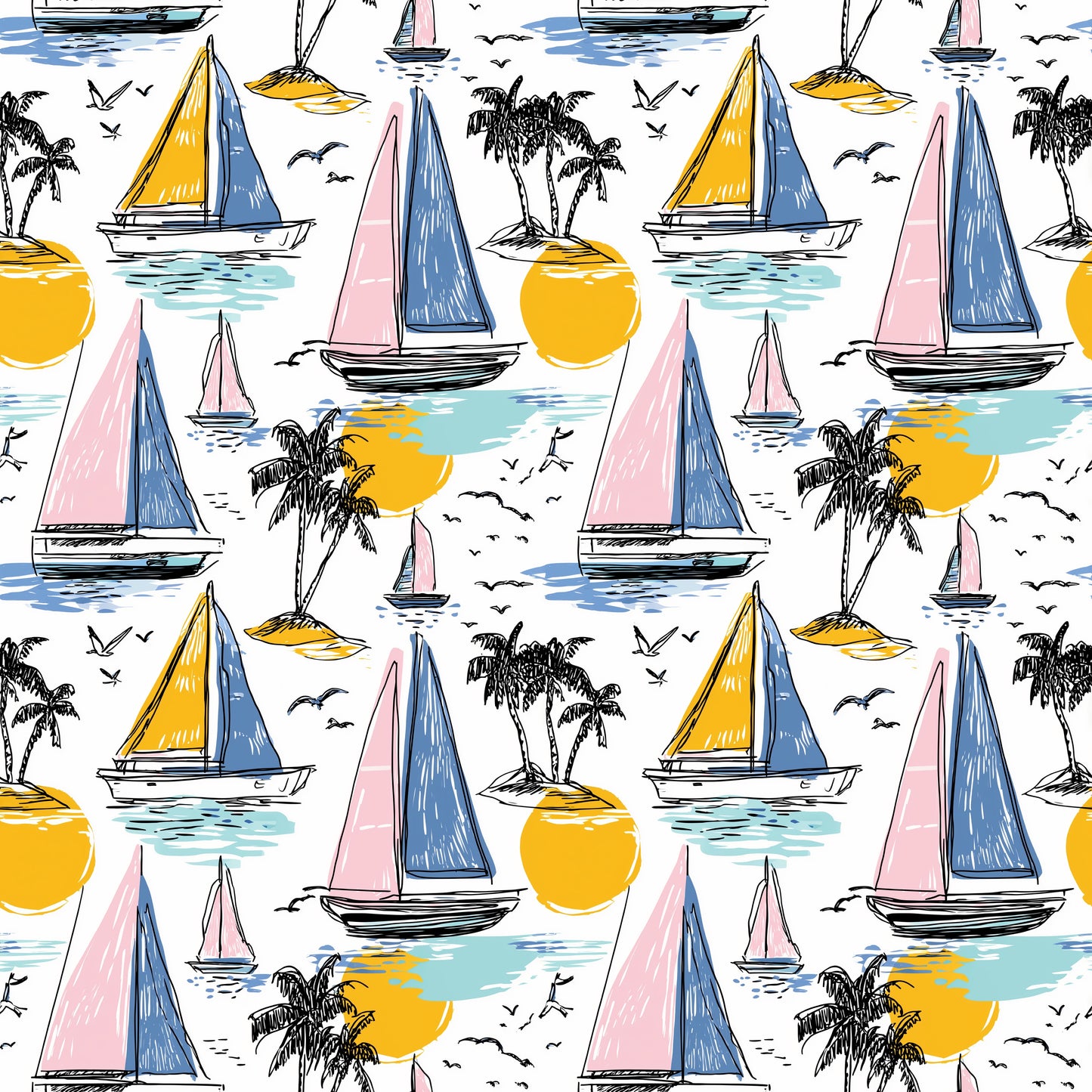 Summer Boats Digital Seamless Pattern