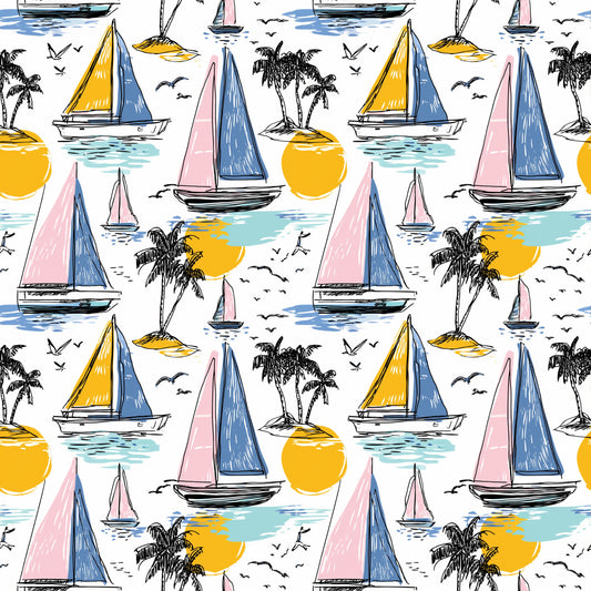 Summer Boats Digital Seamless Pattern