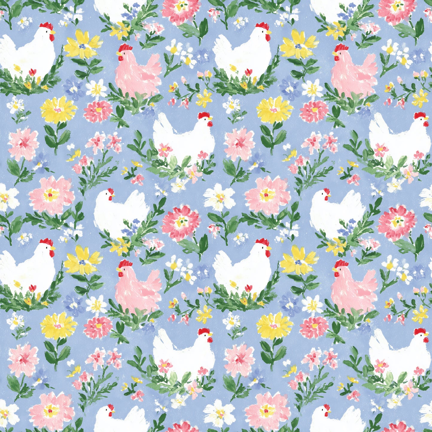 Summer Chickens Digital Seamless Pattern