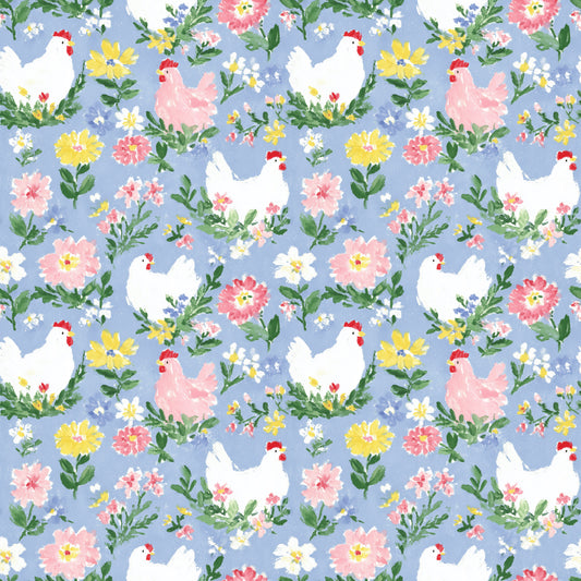 Summer Chickens Digital Seamless Pattern