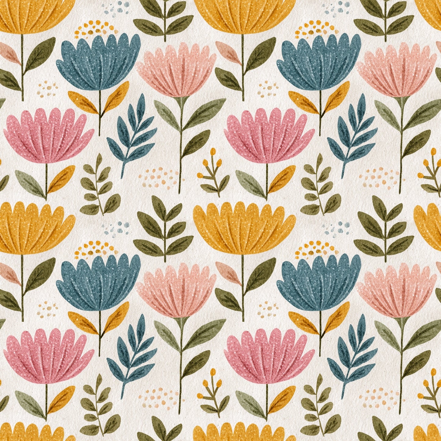 Summer Folk Garden Digital Seamless Pattern