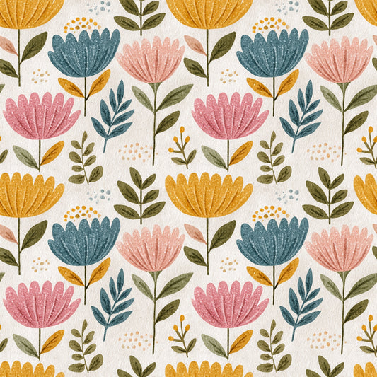 Summer Folk Garden Digital Seamless Pattern