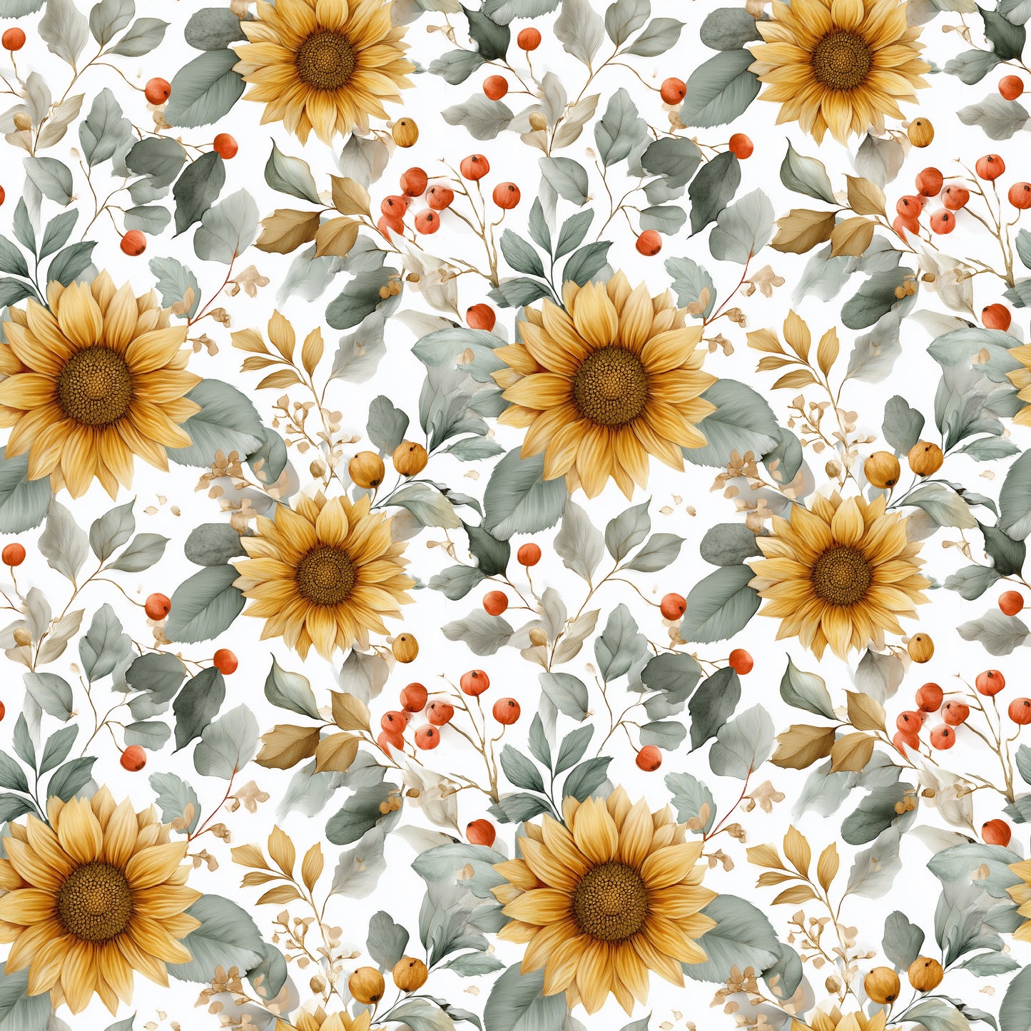 Sunflower Berries Digital Seamless Pattern