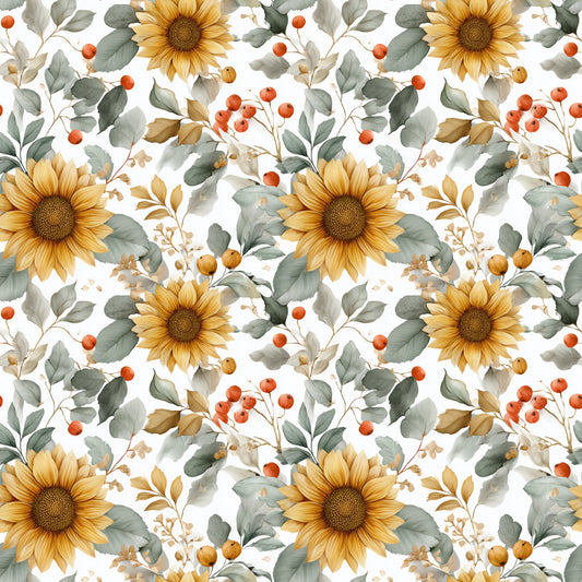Sunflower Berries Digital Seamless Pattern