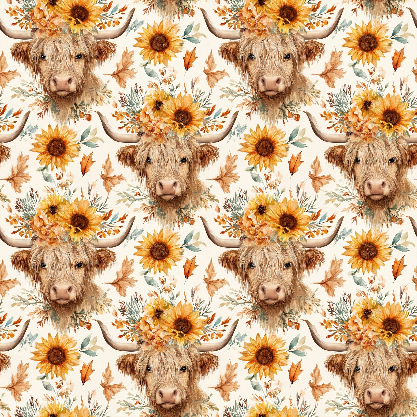 Sunflower Cows Meadow Digital Seamless Pattern