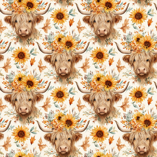 Sunflower Cows Meadow Digital Seamless Pattern