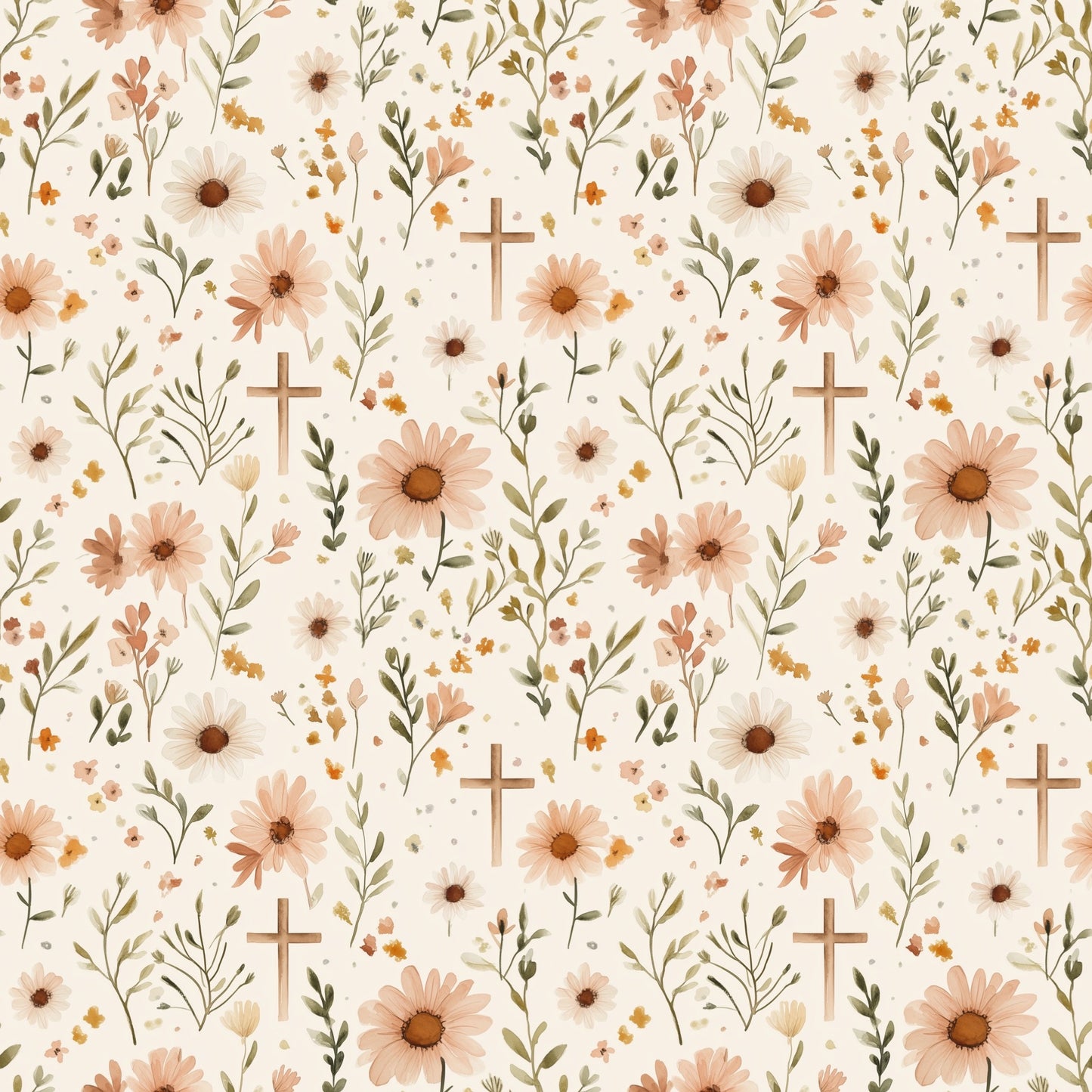 Sunflower Flowers & Crosses Digital Seamless Pattern