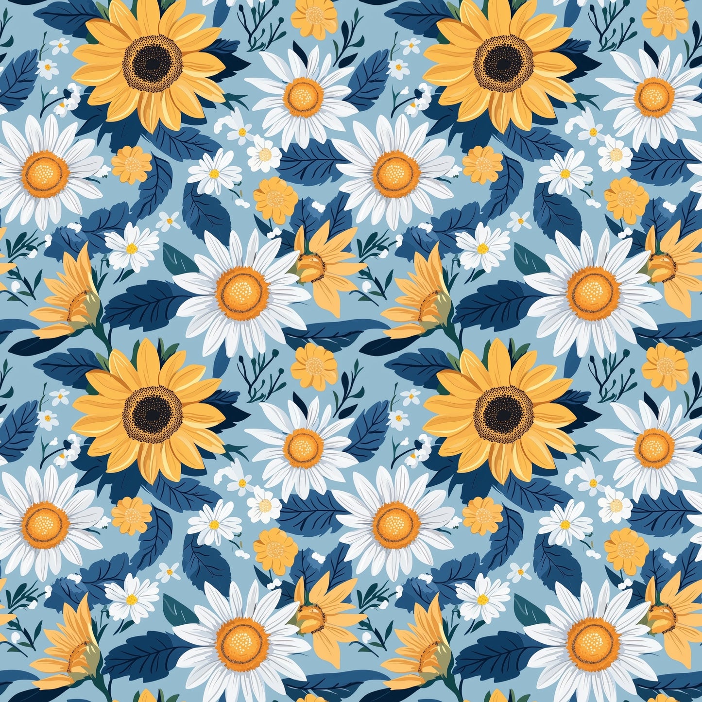 Sunflowers & Daisies Digital Seamless Pattern