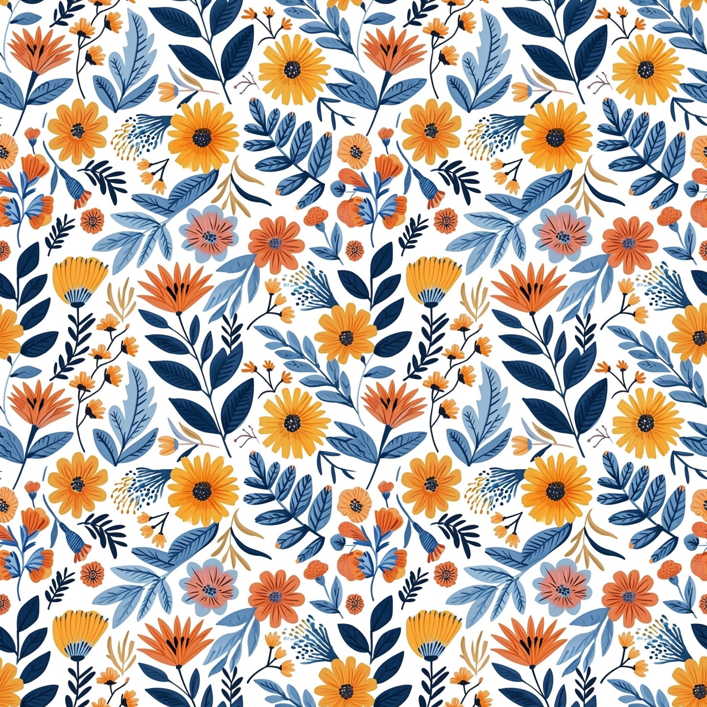 Sunny Flowers Digital Seamless Pattern