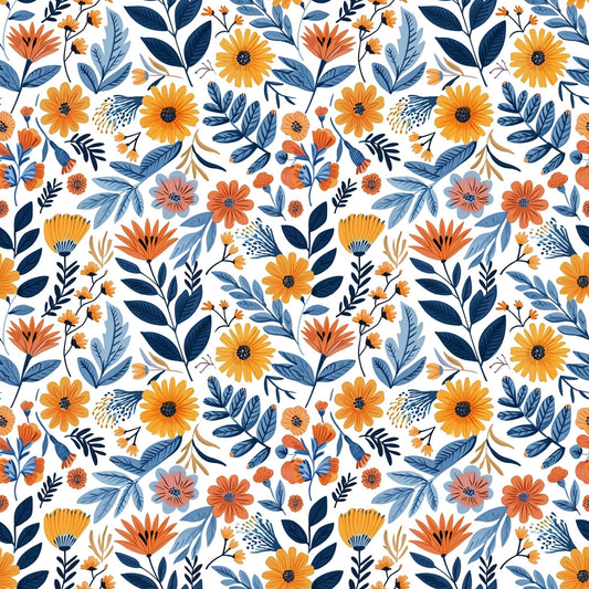 Sunny Flowers Digital Seamless Pattern