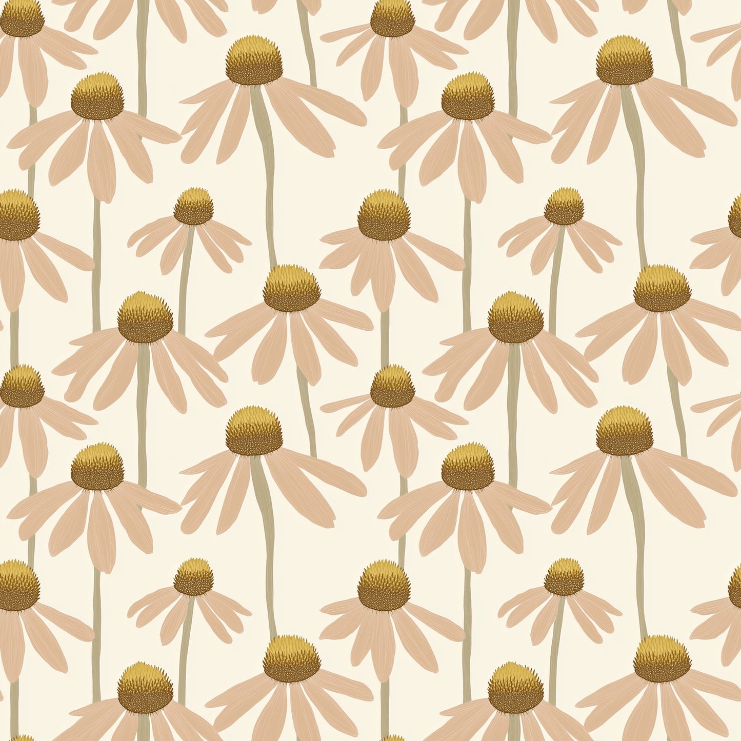 Sun Seeking Daisies Digital Seamless Pattern