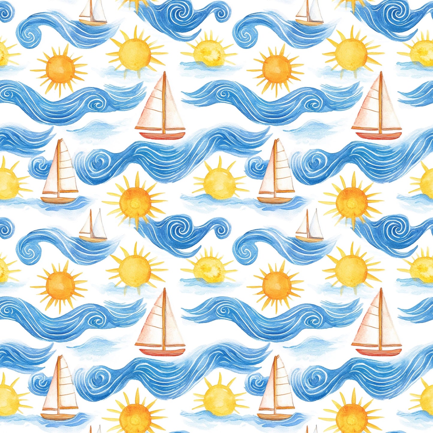 Sunshine Boats Digital Seamless Pattern