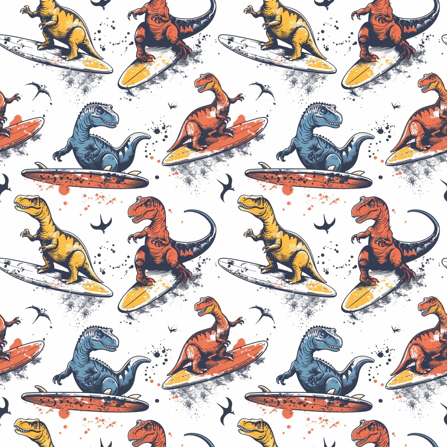 Surfing Dinosaurs Digital Seamless Pattern