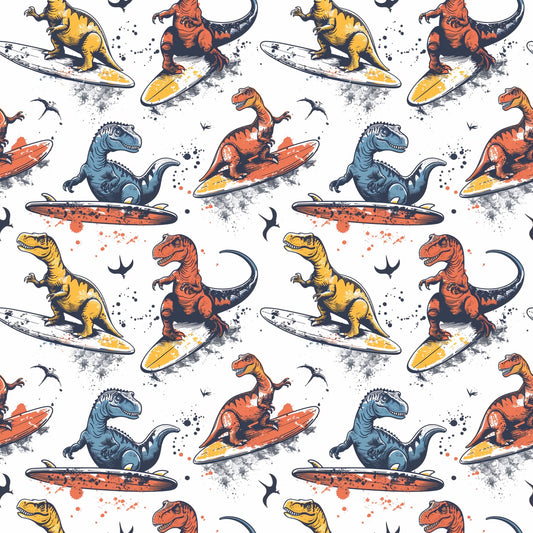 Surfing Dinosaurs Digital Seamless Pattern