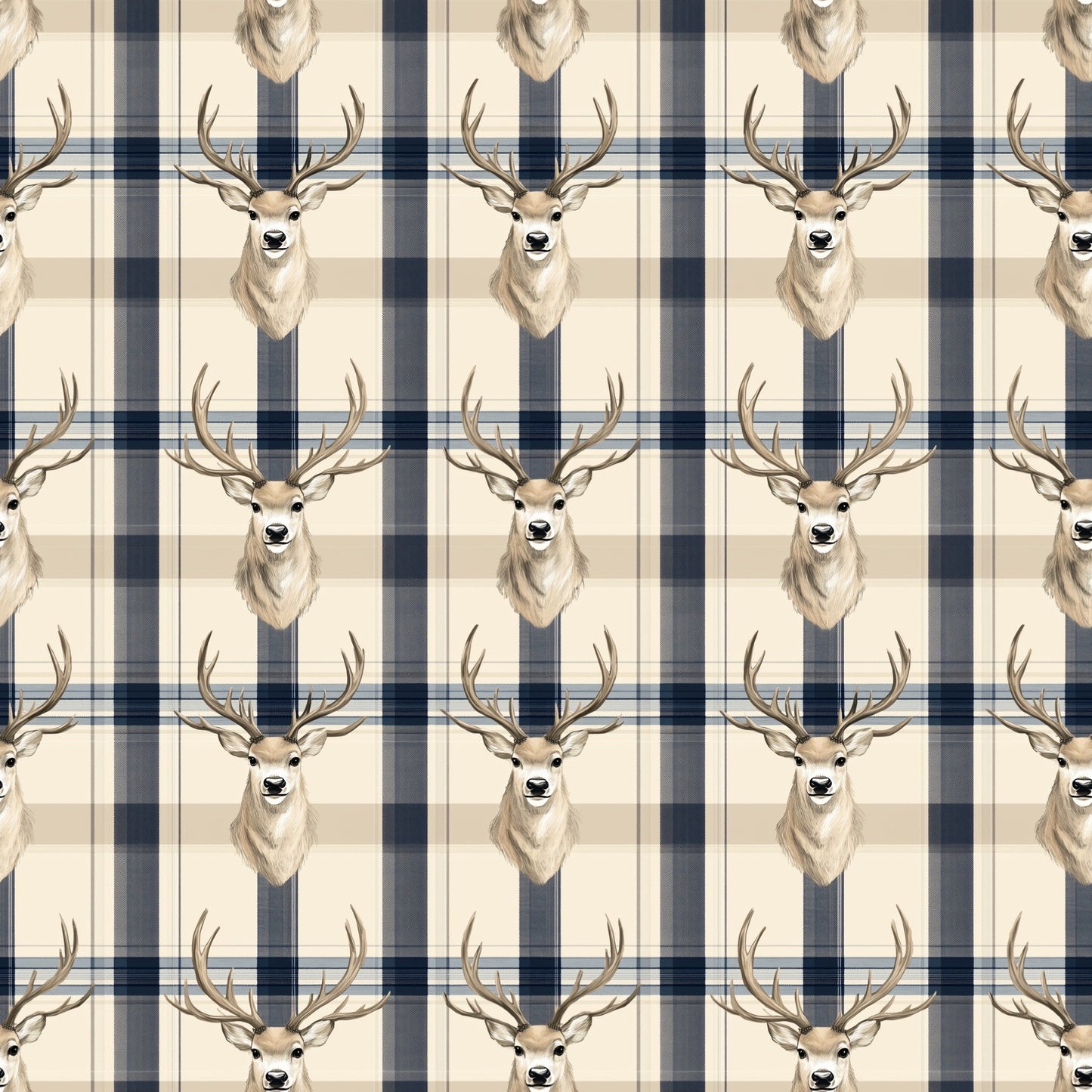 Tartan Stags Digital Seamless Pattern