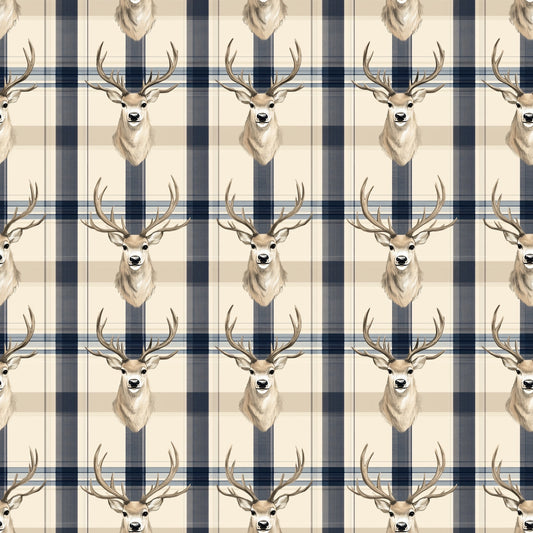 Tartan Stags Digital Seamless Pattern