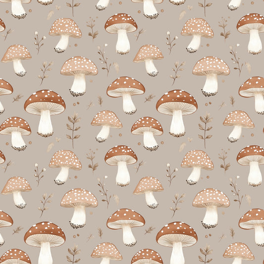 Taupe Mushrooms Digital Seamless Pattern