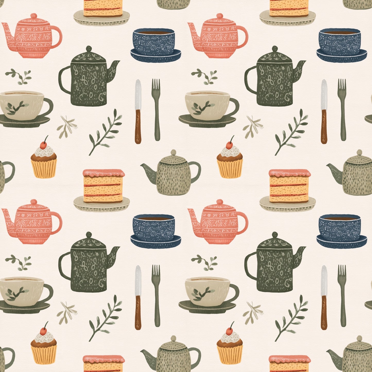 Tea & Cake Digital Seamless Pattern