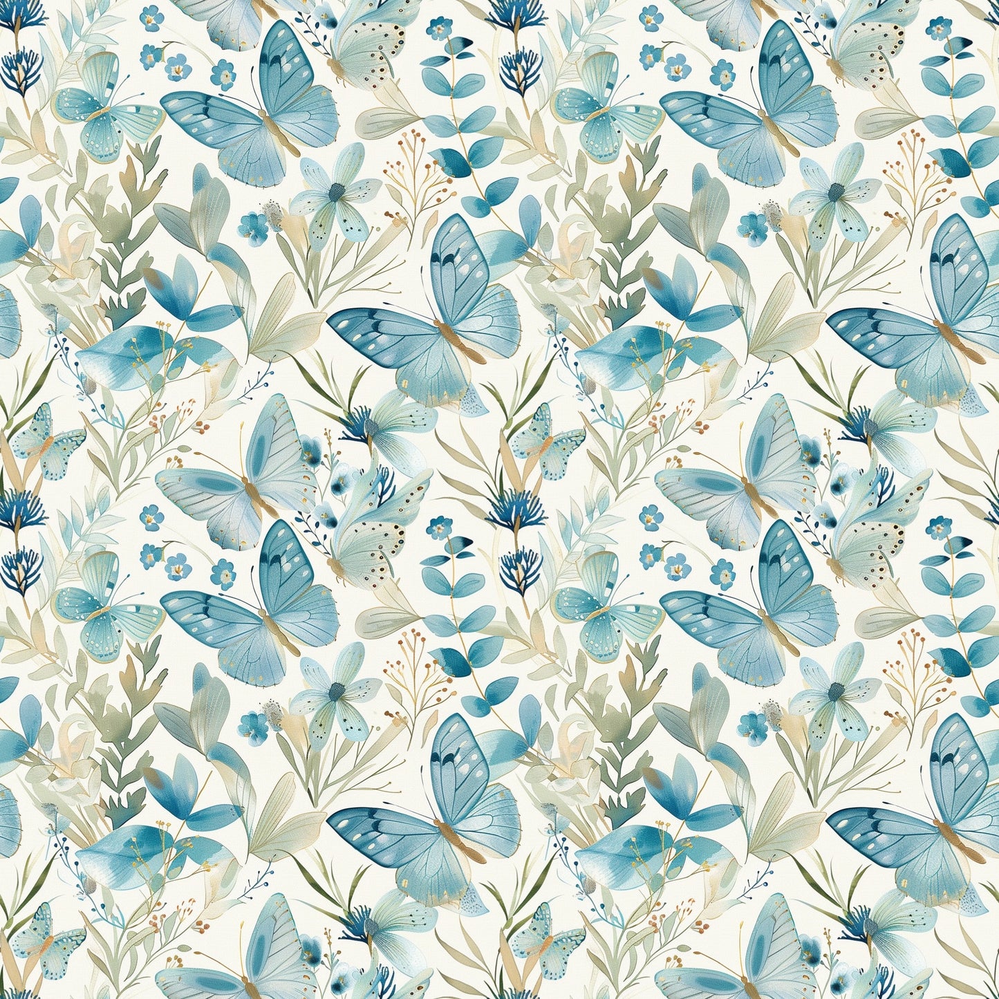 Teal Butterflies Digital Seamless Pattern