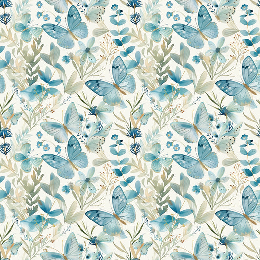 Teal Butterflies Digital Seamless Pattern