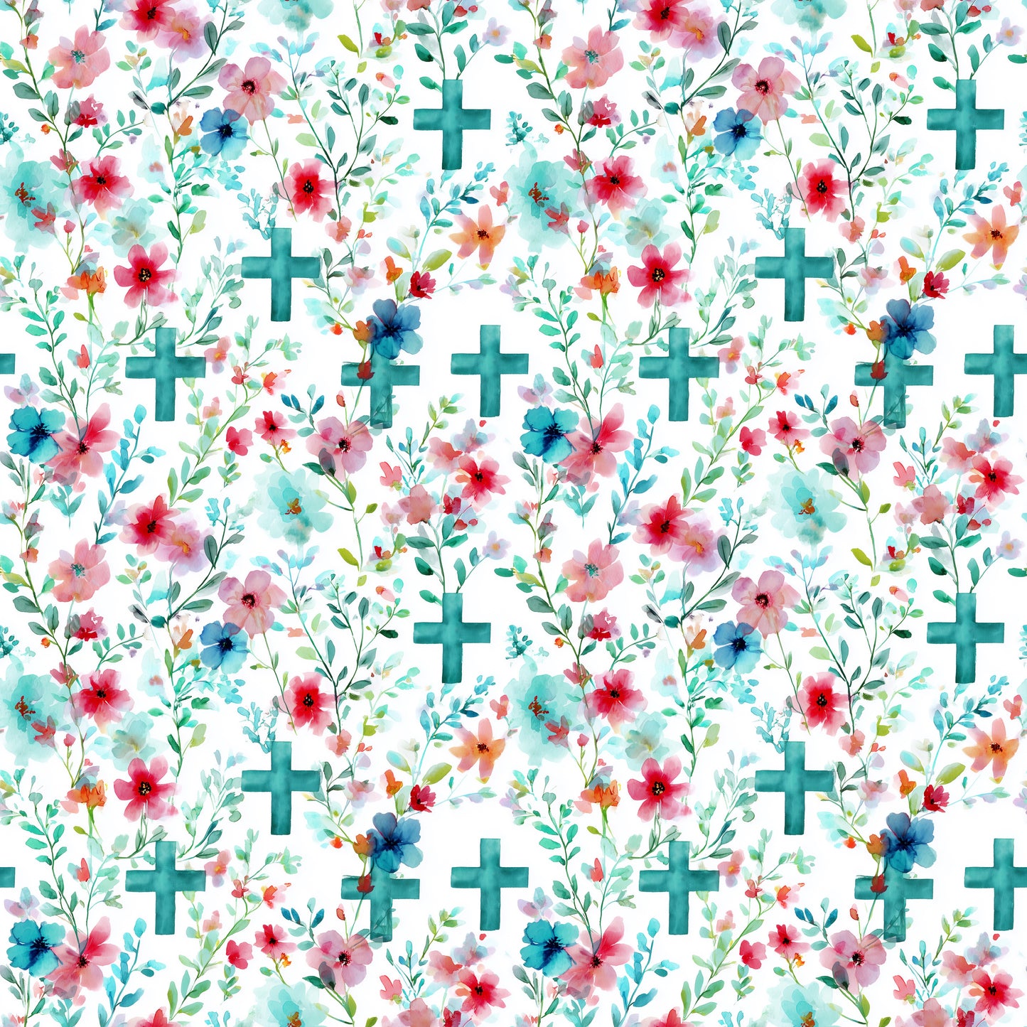 Teal Crosses Digital Seamless Pattern
