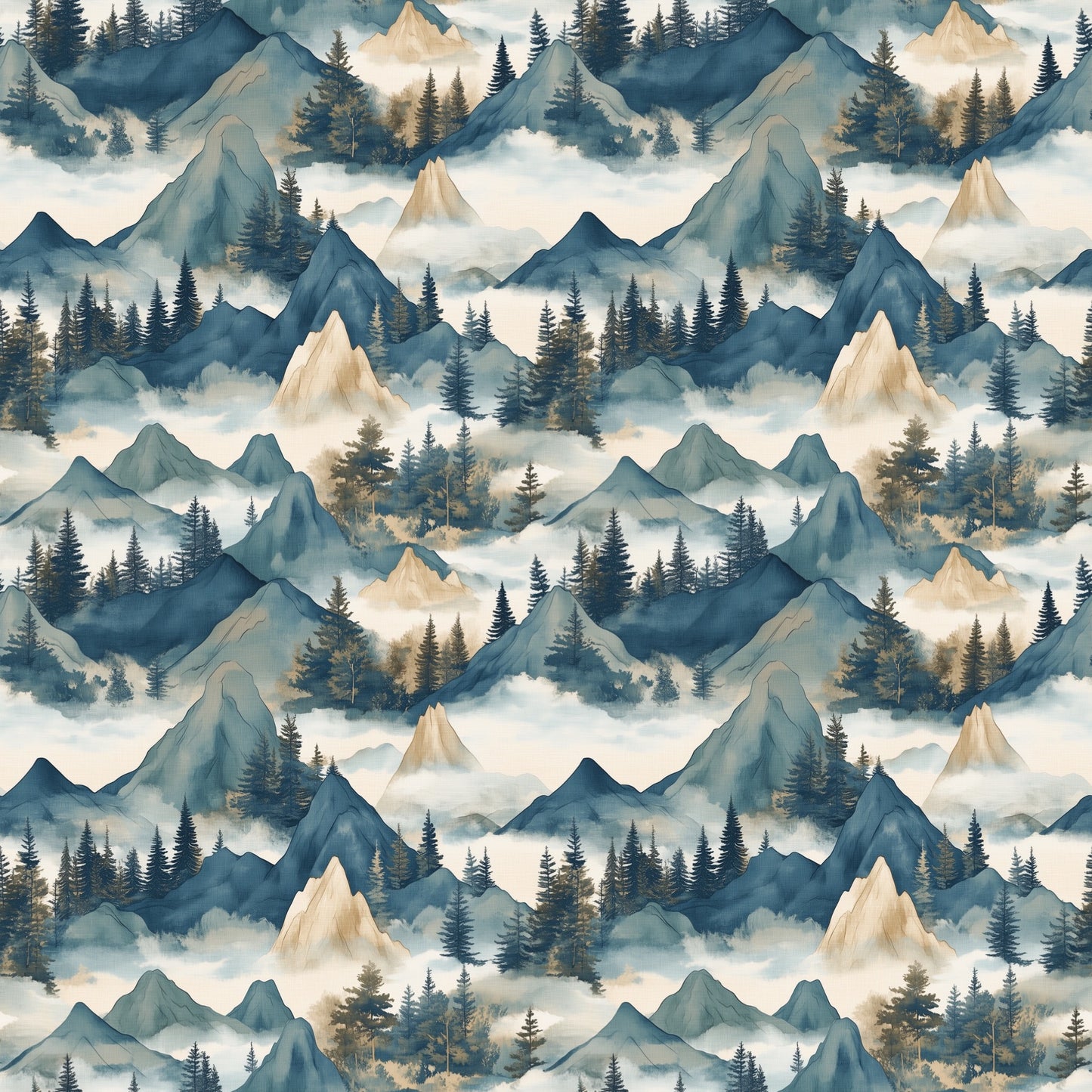 Teal Mountains Digital Seamless Pattern