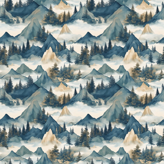 Teal Mountains Digital Seamless Pattern