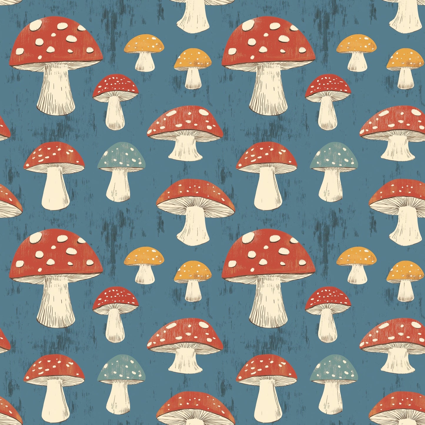 Teal Mushrooms Digital Seamless Pattern