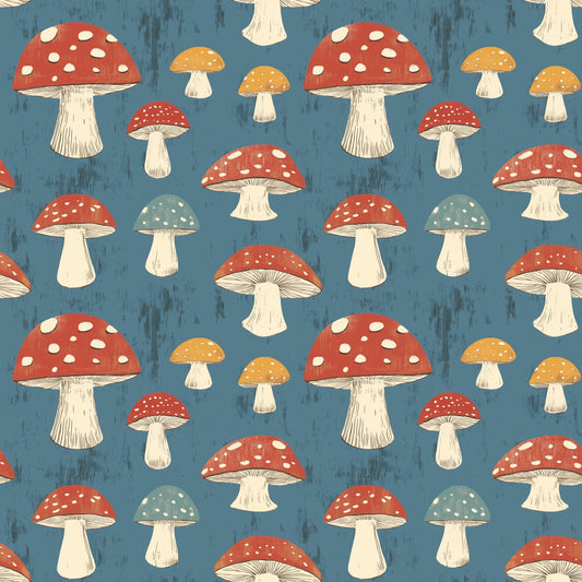 Teal Mushrooms Digital Seamless Pattern