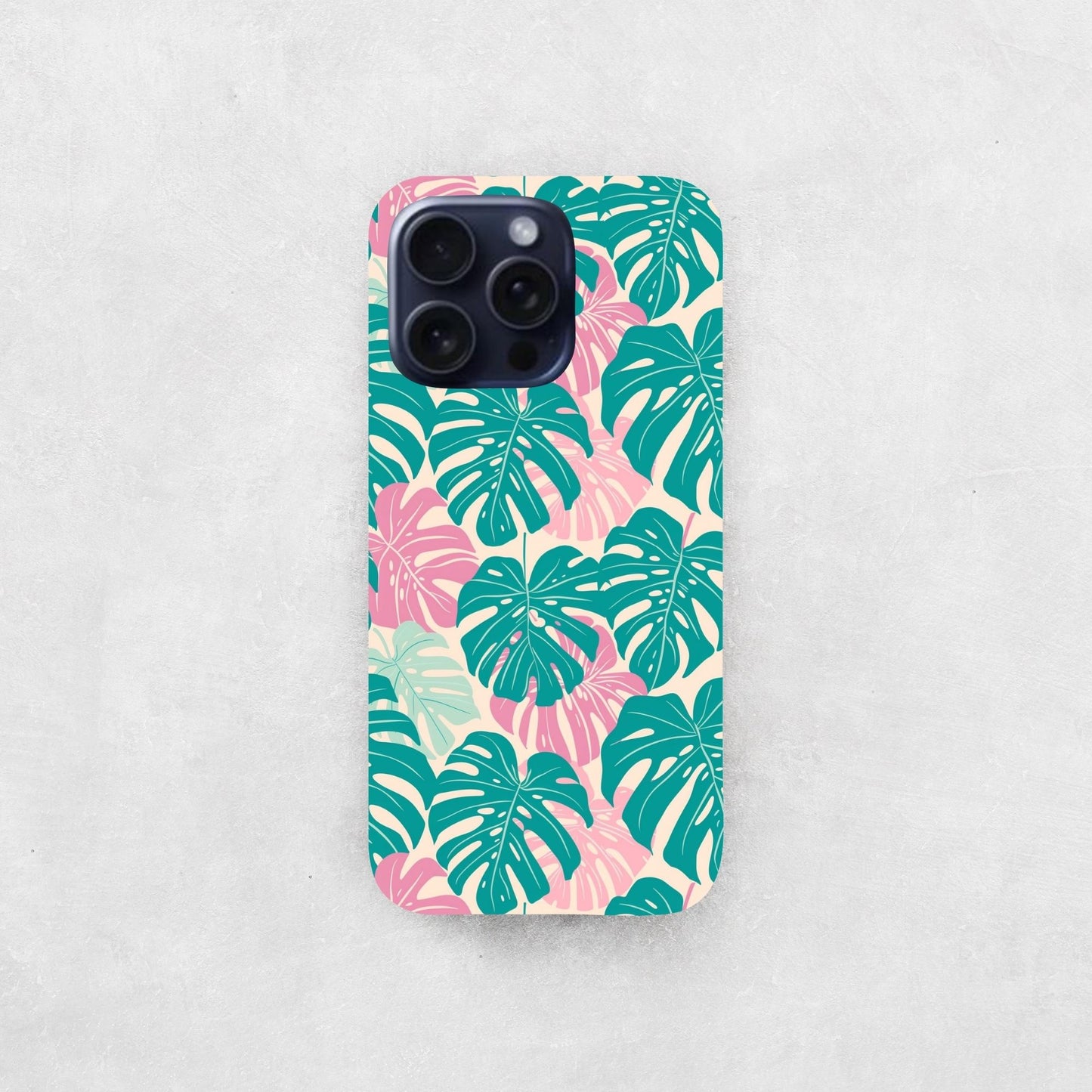 Pink Teal Monstera Leaves Digital Seamless Pattern